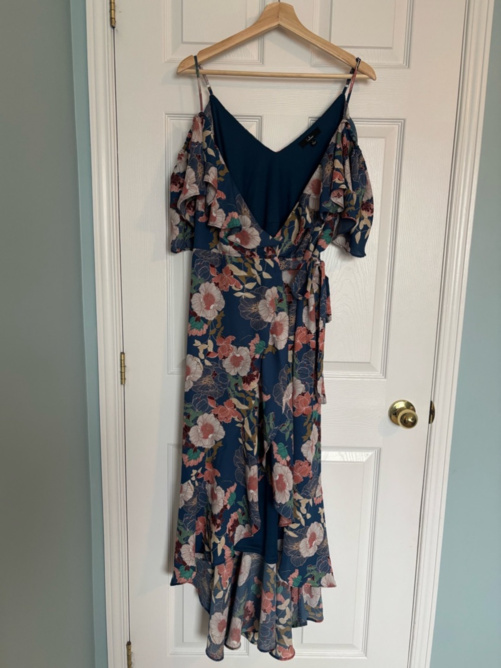Lulus off the shoulder floral wrap dress